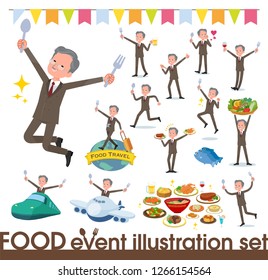 A set of old businessman on food events.There are actions that have a fork and a spoon and are having fun.It's vector art so it's easy to edit.