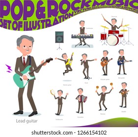 A set of old businessman playing rock 'n' roll and pop music.There are also various instruments such as ukulele and tambourine.It's vector art so it's easy to edit.
