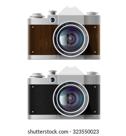 Set of old cameras. Stock vector illustration.
