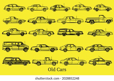 Set of Old car icons.
Editable eps 10  file.