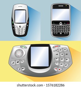 Set of Old Cell Phones Icon Design Vector Illustration with Flat Style and Colored Background