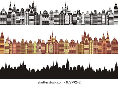 Set of old cities silhouette isolated on White background. Vector illustration
