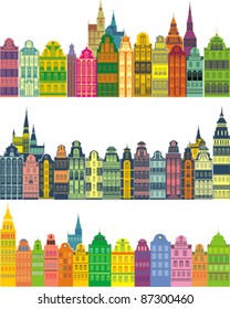 Set of old colorful cities isolated on White background. Vector illustration
