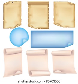 Set of old and colorful paper sheets, isolated on white background