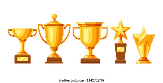 Set of old cups. Illustration of award for sports or corporate competitions.