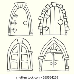 Set of old Door icon. Hand drawn vector illustration.