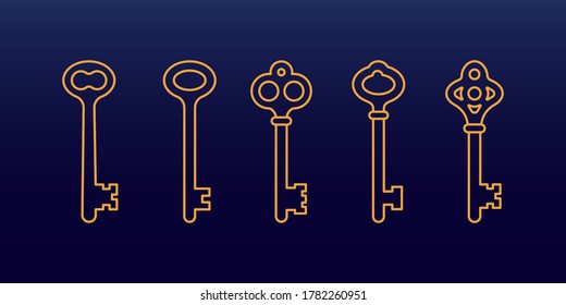 Set of old door key line icon isolated. Vector illustration