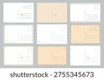 Set of Old Empty back of postcard for travel, Airmail. Vector vintage template for design, card illustration
