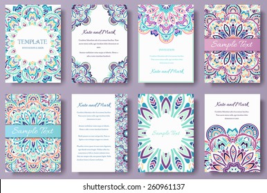 Set Of Old Fairy Tail Flyer Pages Ornament Illustration Concept. Vintage Art Traditional, Islam, Arabic, Indian, Ottoman Motifs, Elements. Vector Decorative Retro Greeting Card Or Invitation Design. 