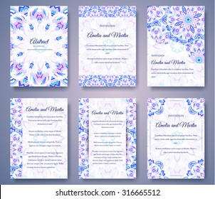 Set of old fairy tail flyer pages ornament illustration concept. Vintage art traditional, Islam, arabic, indian, ottoman motifs, elements. Vector decorative retro greeting card or invitation design.