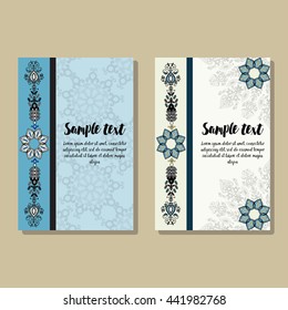 Set of old fairy tail flyer pages ornament illustration concept. Vintage art traditional, Islam, arabic, indian, ottoman motifs, elements. Vector decorative retro greeting card or invitation design.