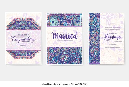 Set of old fairy tail flyer pages ornament illustration concept. Vintage art traditional, Islam, arabic, indian, ottoman motifs, elements. Vector decorative retro greeting card or invitation design
