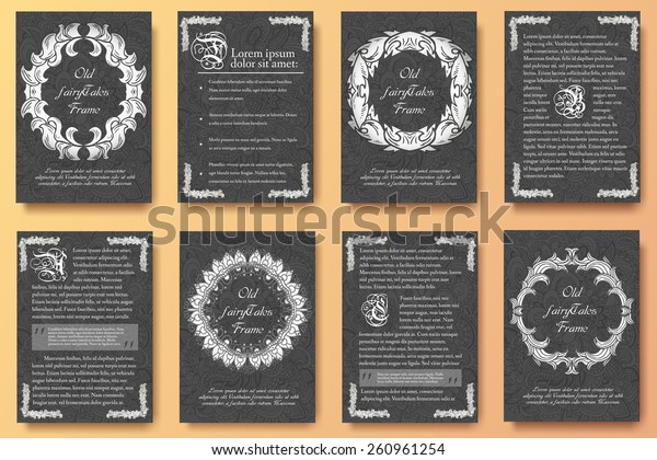 Set of old fairy tail flyer pages ornament
illustration concept. Vintage art traditional, Islam, arabic,
indian, ottoman motifs, elements. Vector decorative retro greeting
card or invitation design.
