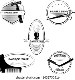 set of  old fashion hair styling emblem