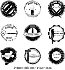 set of  old fashion hair styling emblem