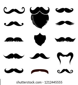 Set of old fashion mustaches. Black contour artistic drawing. Actual hipster vector. Male barber shop illustration