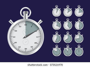Set of old fashioned analog stopwatch in a flat design