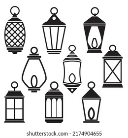 Set of old fashioned lantern icon