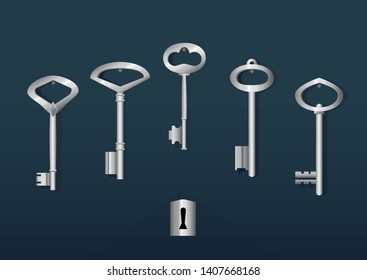 Set of old fashioned silver keys