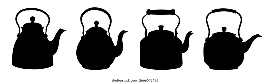 Conjunto de antigas silhuetas de chaleiras