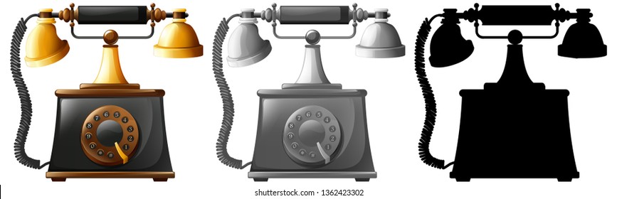 Set of old fashioned telephones illustration