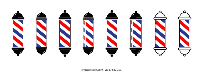 Set of old fashioned vintage glass barber shop poles with stripes. Vector illustration 10 eps.