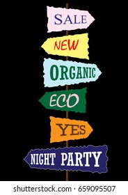 Set of old flat vector indexes. Banners in retro style of posters on a black background