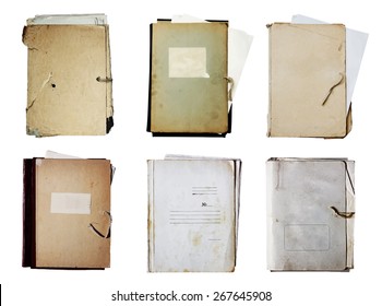 set of old folders with stack of papers, vector