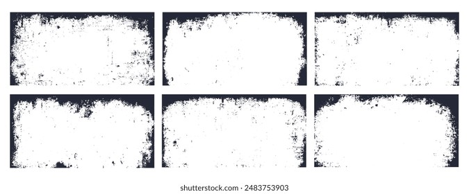 Set of old grunge paper texture. Frames with grunge textures with dust grain. Collection black of vintage backgrounds.