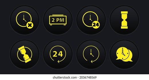 Set Old hourglass, Clock 24 hours, Digital alarm clock, speech bubble and delete icon. Vector