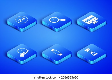 Set Old hourglass, Clock 24 hours, Smartwatch, Magnifying with clock and on monitor icon. Vector