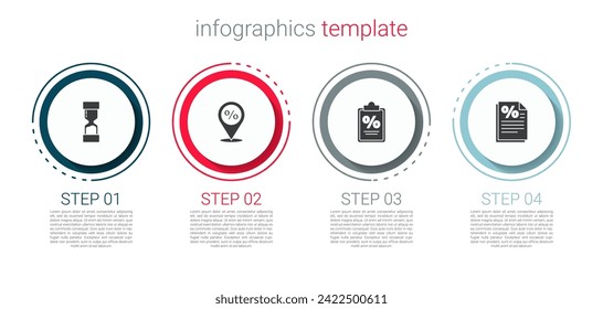 Set Old hourglass, Location with percent discount, Finance document and . Business infographic template. Vector