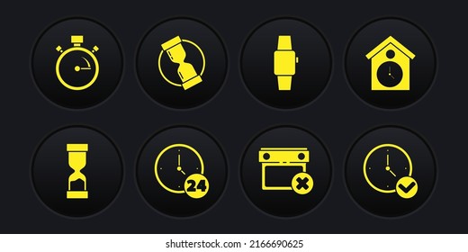Set Old hourglass, Retro wall watch, Clock 24 hours, Calendar date delete, Smartwatch,  and Stopwatch icon. Vector