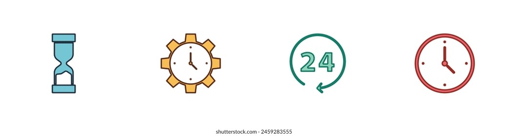 Set Old hourglass, Time Management, Clock 24 hours and  icon. Vector