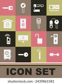 Set Old key, Door handle, House with, Marked, Mobile fingerprint scan, under protection, Key and Car remote icon. Vector