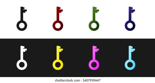 Set Old key icon isolated on black and white background.  Vector Illustration