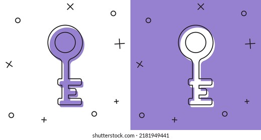 Setze das alte Symbol einzeln auf weißem und violettem Hintergrund.  Vektorgrafik