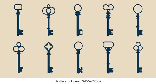 set old key vector icon logo design minimalist, vector illustration design