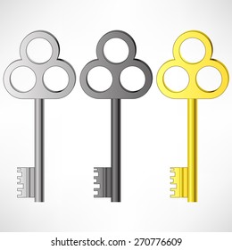 Set of Old Keys Isolated on White Background.