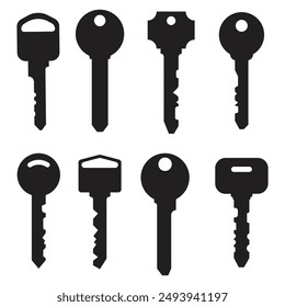 set of old keys silhouette. old keys silhouette. old keys flat icon