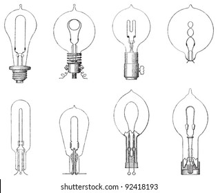 Set of old light bulbs / vintage illustrations from Meyers Konversations-Lexikon 1897