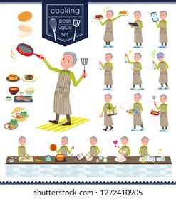 A set of old man about cooking.There are actions that are cooking in various ways in the kitchen.It's vector art so it's easy to edit.