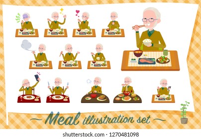 A set of old man about meals.Japanese and Chinese cuisine, Western style dishes and so on.It's vector art so it's easy to edit.