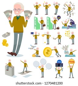 A set of old man with concerning money and economy.There are also actions on success and failure.It's vector art so it's easy to edit.