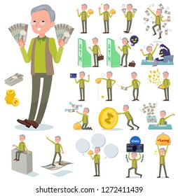 A set of old man with concerning money and economy.There are also actions on success and failure.It's vector art so it's easy to edit.