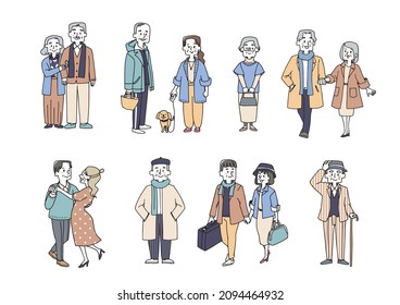 A set of an old man and an old couple who enjoy casual and fashionable fashion.