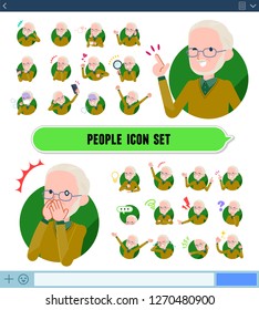 A set of old man with expresses various emotions on the SNS screen.There are variations of emotions such as joy and sadness.It's vector art so it's easy to edit.