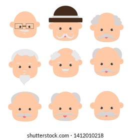 Set of old man face, Isolated vector illustration