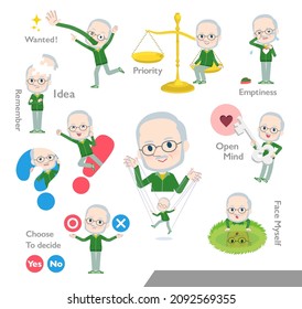 A set of Old man in a green jersey with mental control.It's vector art so easy to edit.
