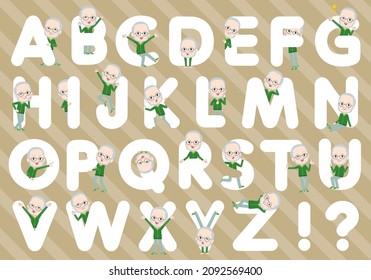 A set of Old man in a green jersey designed with alphabet.It's vector art so easy to edit.